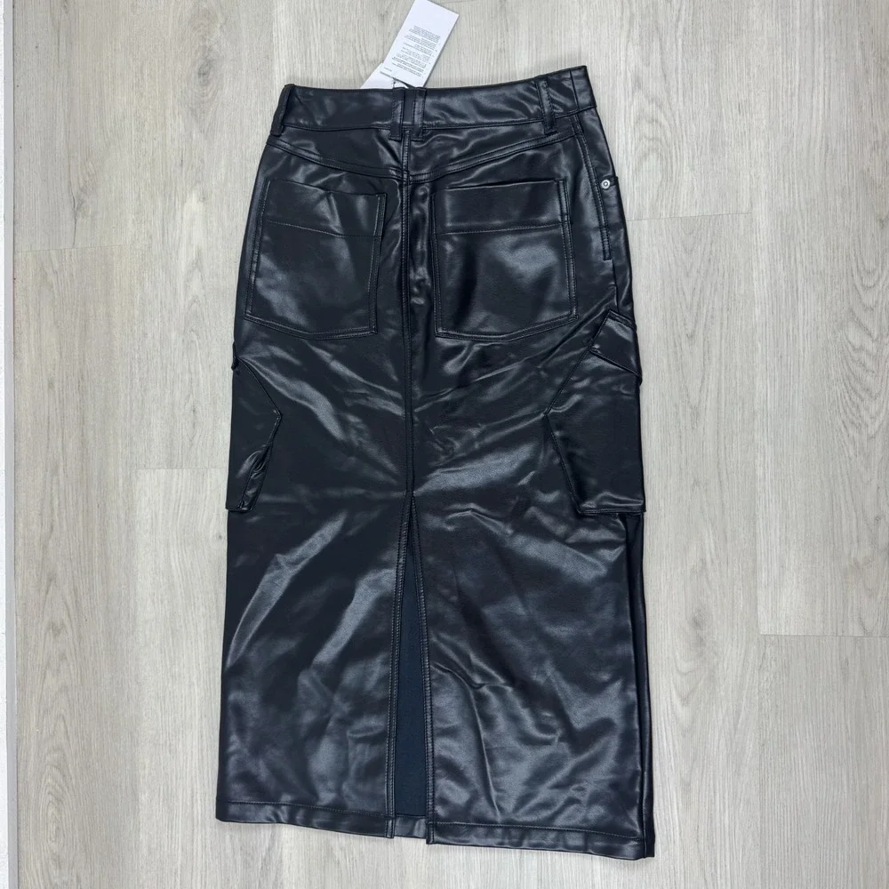 Nike Jordan Flight Chicago Faux Leather Midi Skirt Womens 4 Black IO0583 010